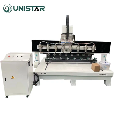 3D CNC Router For Woodworking With Rotary Table And 8 Heads